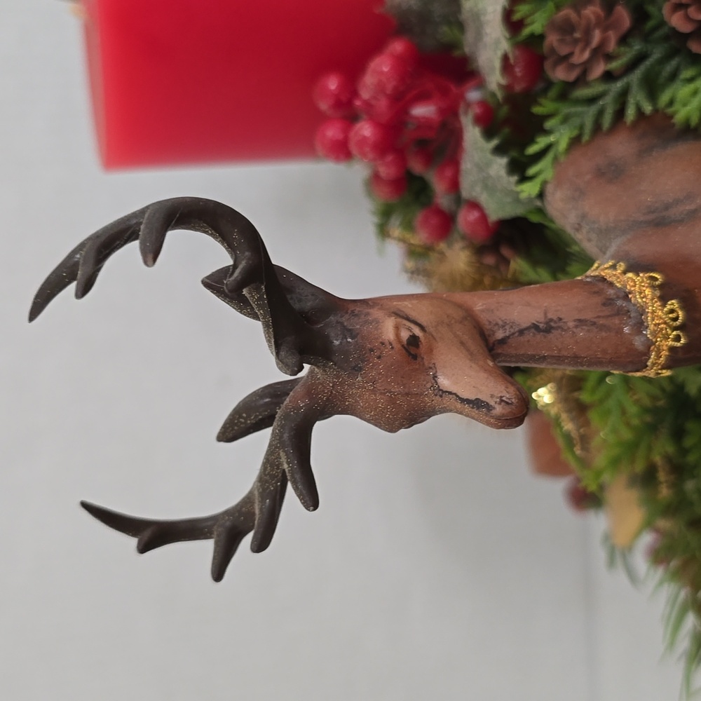 Vintage Festive Red Candle Centerpiece with Reindeer Accents - Picture 12 of 16